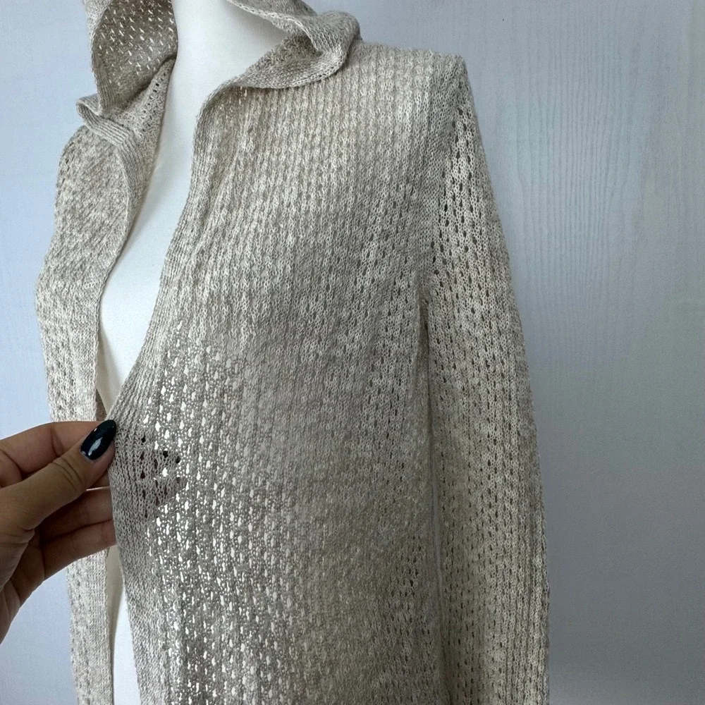 Sigrid Olsen Women Open Knit‎ Hooded Cardigan Coastal Sweater Beach Preppy Sz M